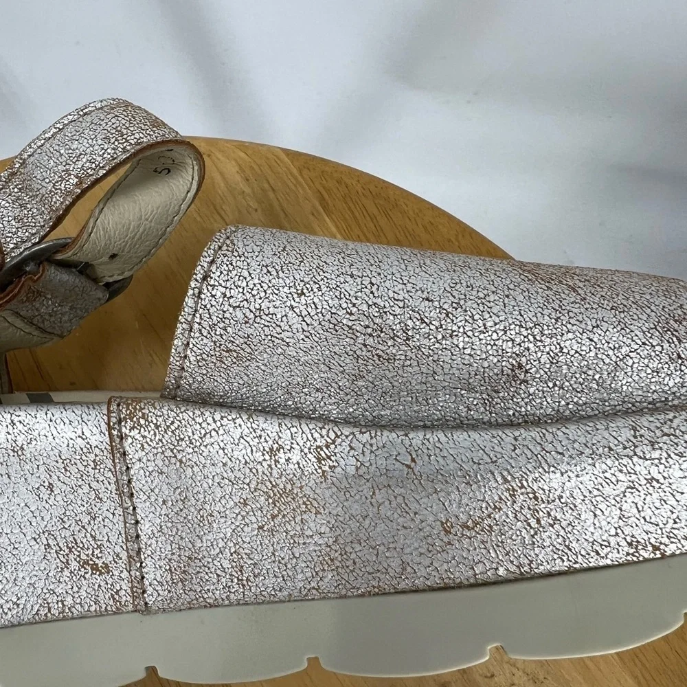 FLY London Bano Platform Wedges Leather Pearl Ankle Strap Buckle 41/9-9.5